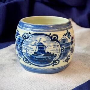 Vintage Delft Style Cache Pot | Ceramic Planter | Signed Pot | Dutch Style Decor